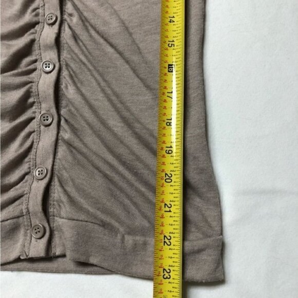 Dynamite Taupe Ruched Button Down Cardigan With Lace Back - Picture 10 of 10